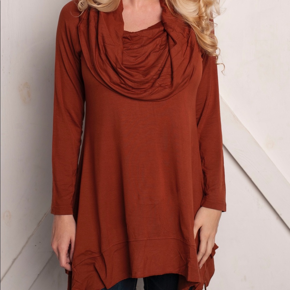 Cowl neck burnt orange tunic